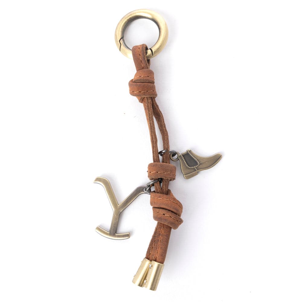 Myra Yellowstone Longhorn Leather Key Fob in Saddle Oak - Saddle Oak - Thumbnail 2