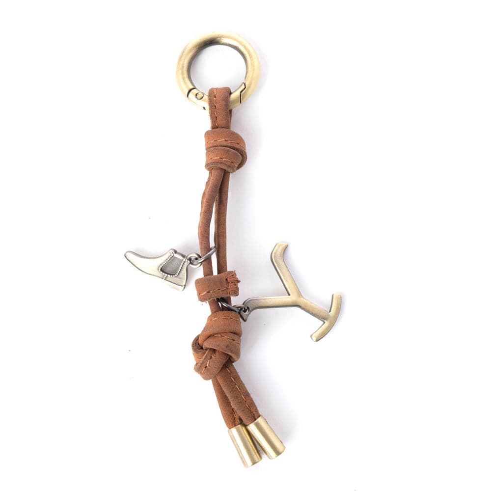 Myra Yellowstone Longhorn Leather Key Fob in Saddle Oak - Saddle Oak