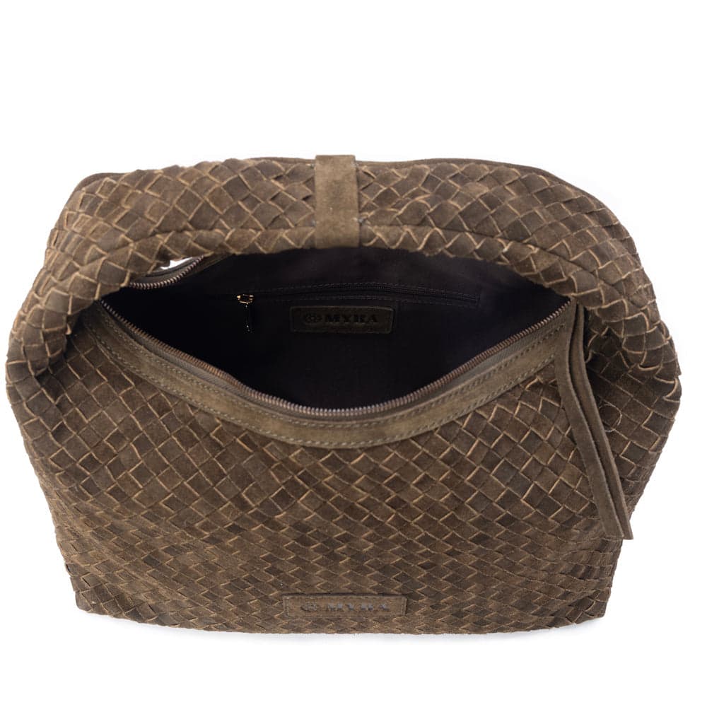 Myra Saddle Weave Genuine Suede Leather Bag in Bridle Bronze - Bridle Bronze - Thumbnail 4