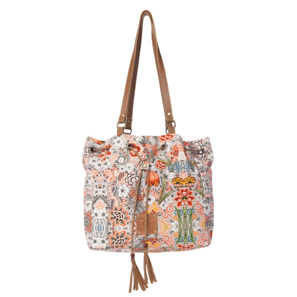 Myra Southern Bloom Cotton & Leather Bucket Bag in Clay Blossom - Clay Blossom