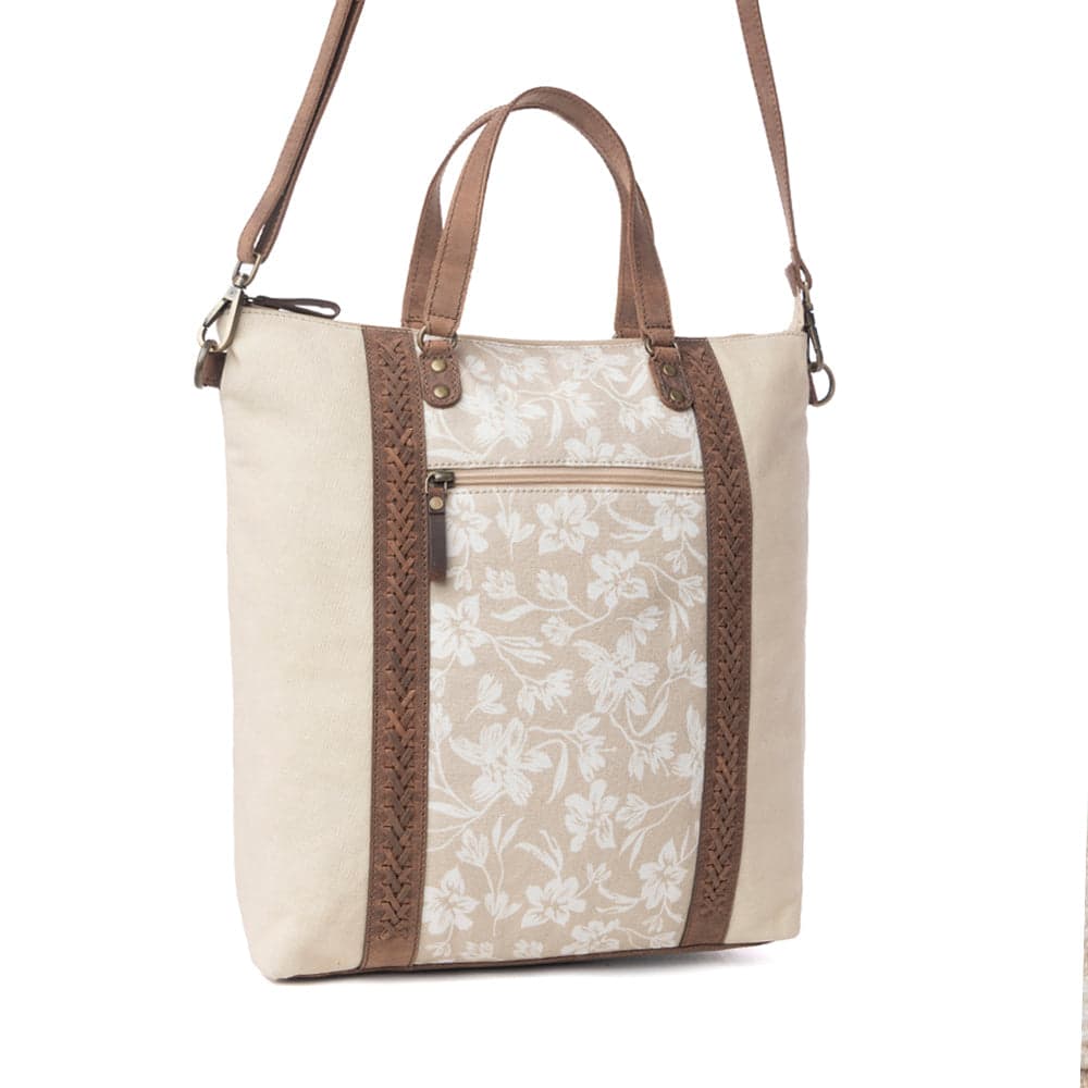Myra Sunfield Haven Cotton & Leather Tote Bag in Timber Cream - Timber Cream - Thumbnail 2