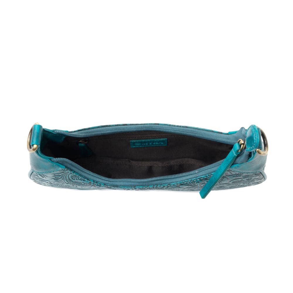 Myra Heritage Vine Embossed Leather Bag for Women in turquoise with shoulder strap - Turquoise - Thumbnail 5