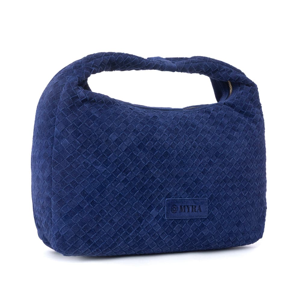 Myra Saddle Weave Genuine Suede Leather Bag in Royal Blue - Royal Blue - Thumbnail 2