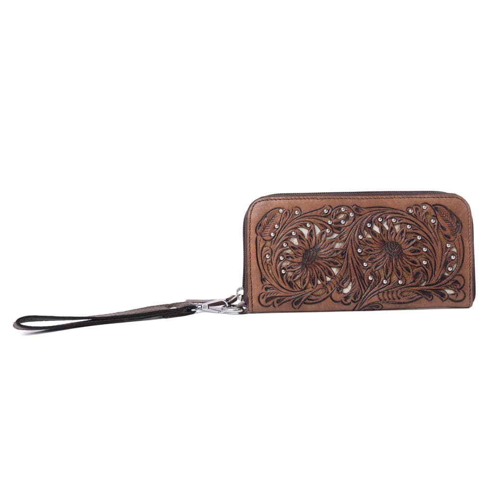 Myra Autumn Brook Handtooled Hairon Leather Women’s Wallet in Toffee Saddle - Toffee Saddle