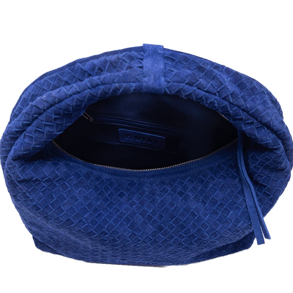Myra Saddle Weave Genuine Suede Leather Bag in Royal Blue - Royal Blue - Thumbnail 4