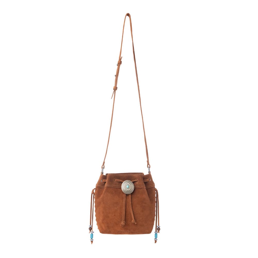 Myra Yellowstone Sundown Ember Suede Leather Bucket Bag in Maple Brown - Maple Brown - Thumbnail 4