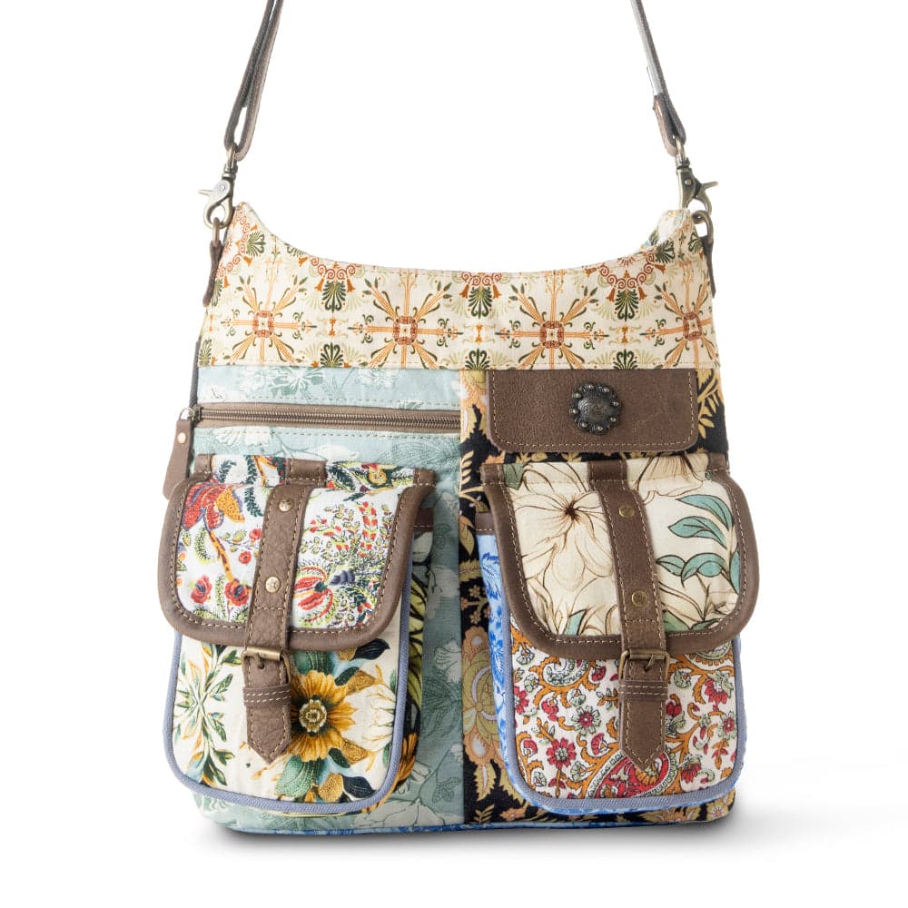 Myra Le Fleur Bel Cowgirl Shoulder Bag for Women in yellow floral with leather and Concho details - Yellow Floral