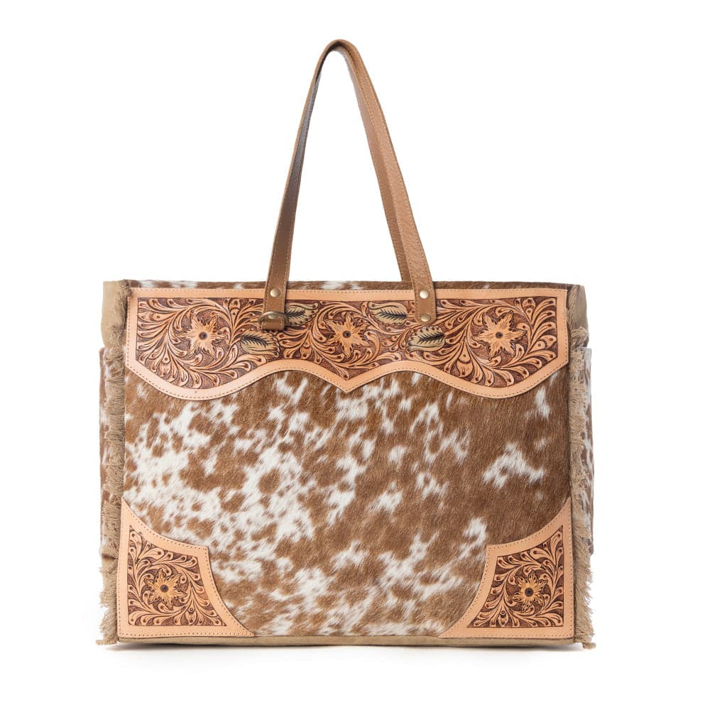 Myra Cartwright Hand-Tooled Bag in Tan & White - Tan & White
