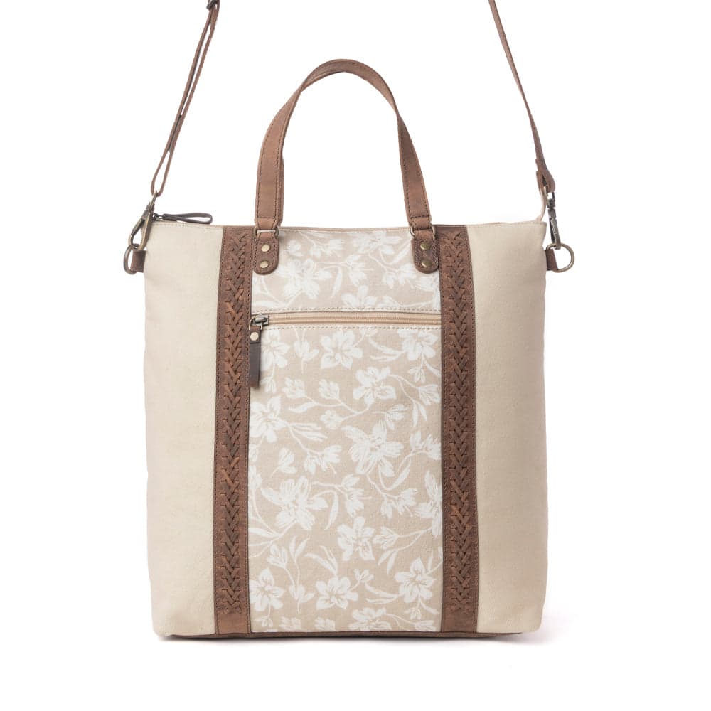 Myra Sunfield Haven Cotton & Leather Tote Bag in Timber Cream - Timber Cream