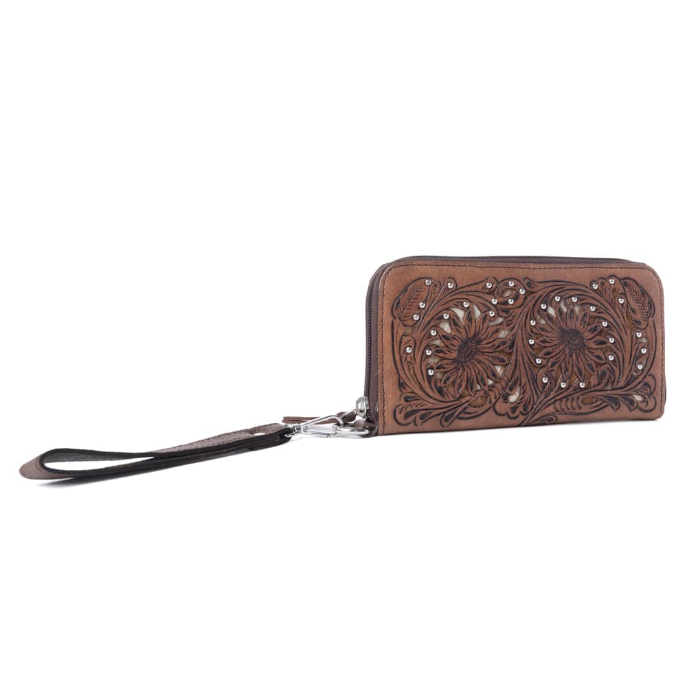 Myra Autumn Brook Handtooled Hairon Leather Women’s Wallet in Toffee Saddle - Toffee Saddle - Thumbnail 2