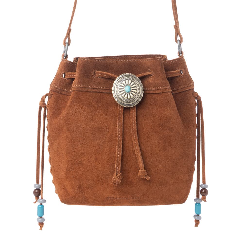 Myra Yellowstone Sundown Ember Suede Leather Bucket Bag in Maple Brown - Maple Brown