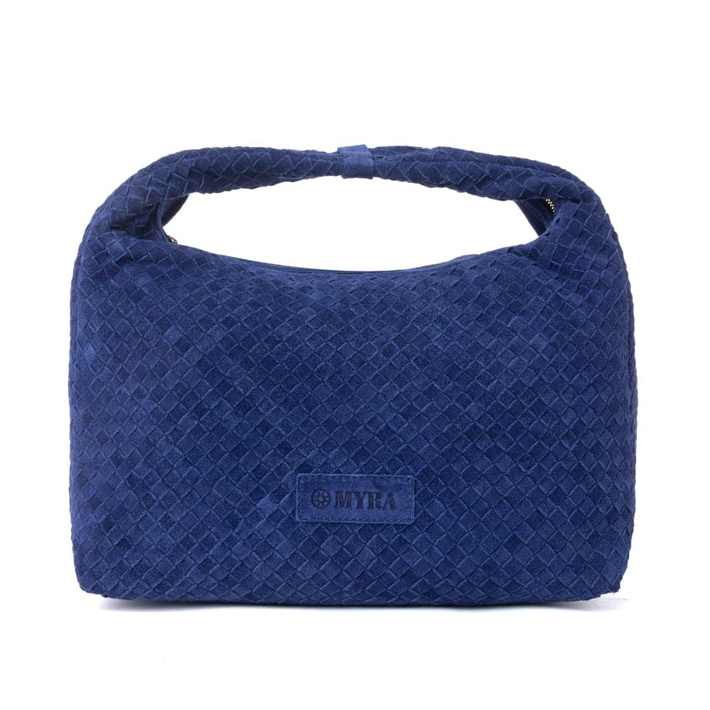 Myra Saddle Weave Genuine Suede Leather Bag in Royal Blue - Royal Blue