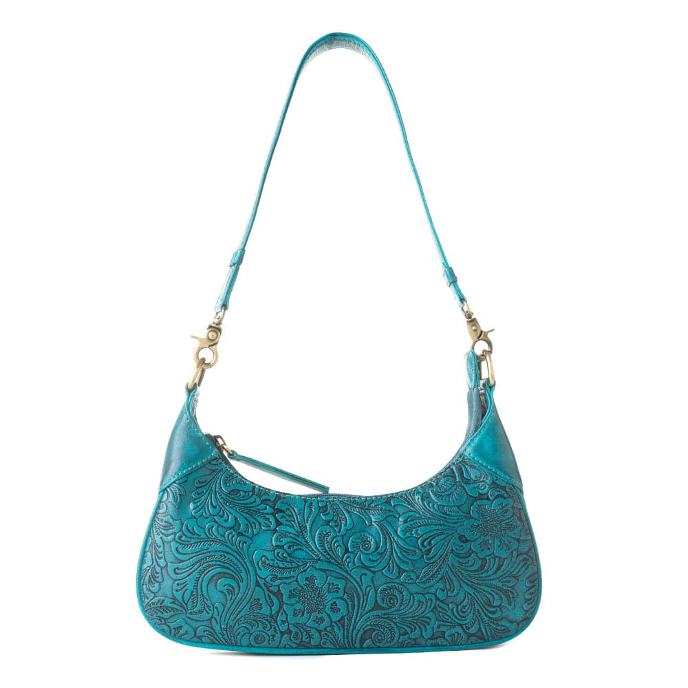 Myra Heritage Vine Embossed Leather Bag for Women in turquoise with shoulder strap - Turquoise - Thumbnail 4