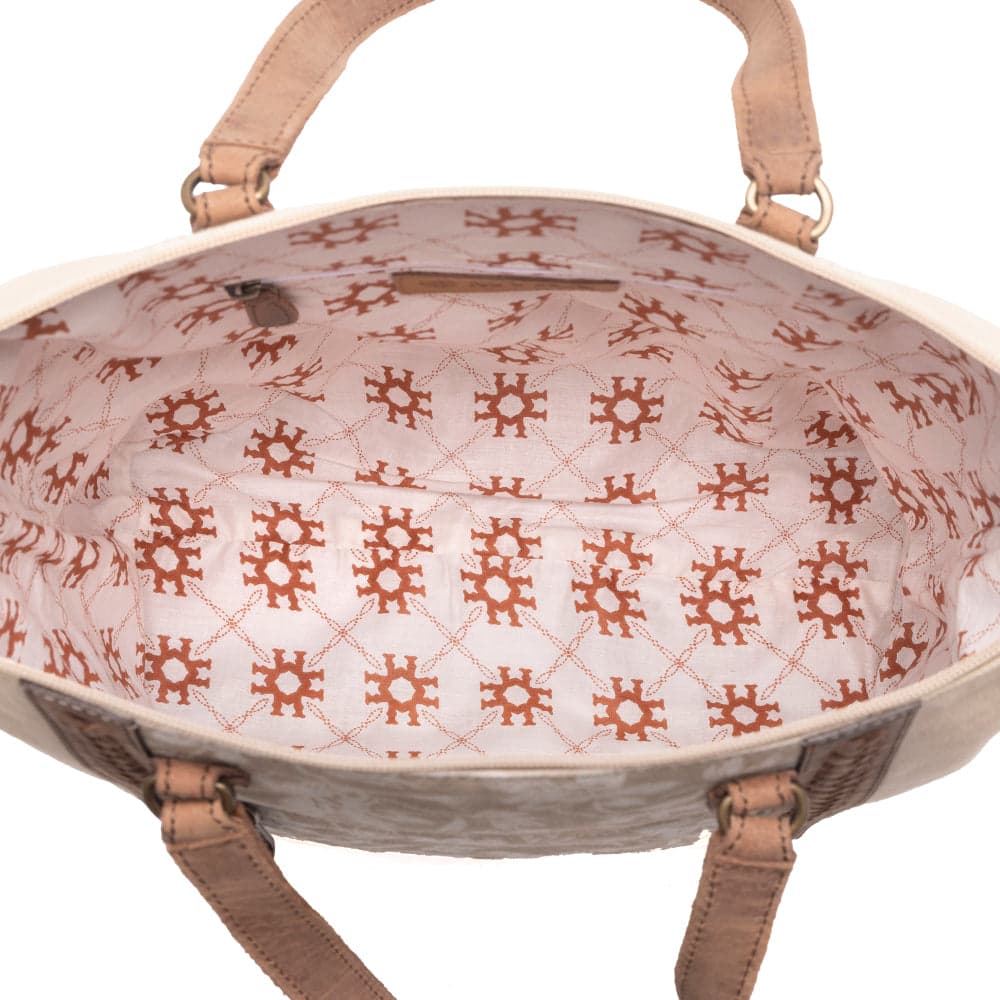 Myra Sunfield Haven Cotton & Leather Tote Bag in Timber Cream - Timber Cream - Thumbnail 5