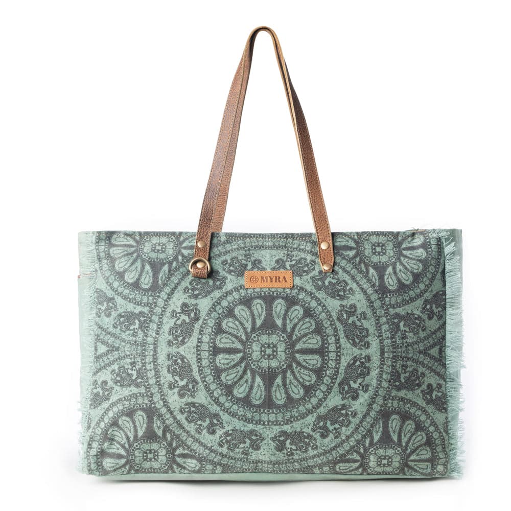 Myra Wildtusk Weekender Bag for Women in green with vintage print detail - Green