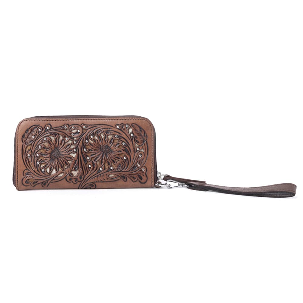 Myra Autumn Brook Handtooled Hairon Leather Women’s Wallet in Toffee Saddle - Toffee Saddle - Thumbnail 3