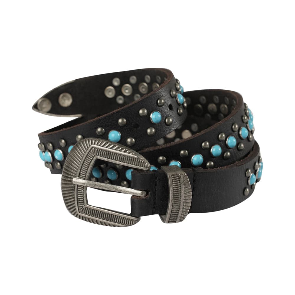 Midnight Ranger Western Leather Belt - Calfskin with Turquoise Stones - Calfskin With Turquoise Stones / S - Thumbnail 4
