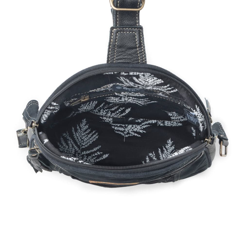 Myra Bandit Denim Fanny Pack Bag for Women in blue with denim and Front Pocket - Dark Blue - Thumbnail 5