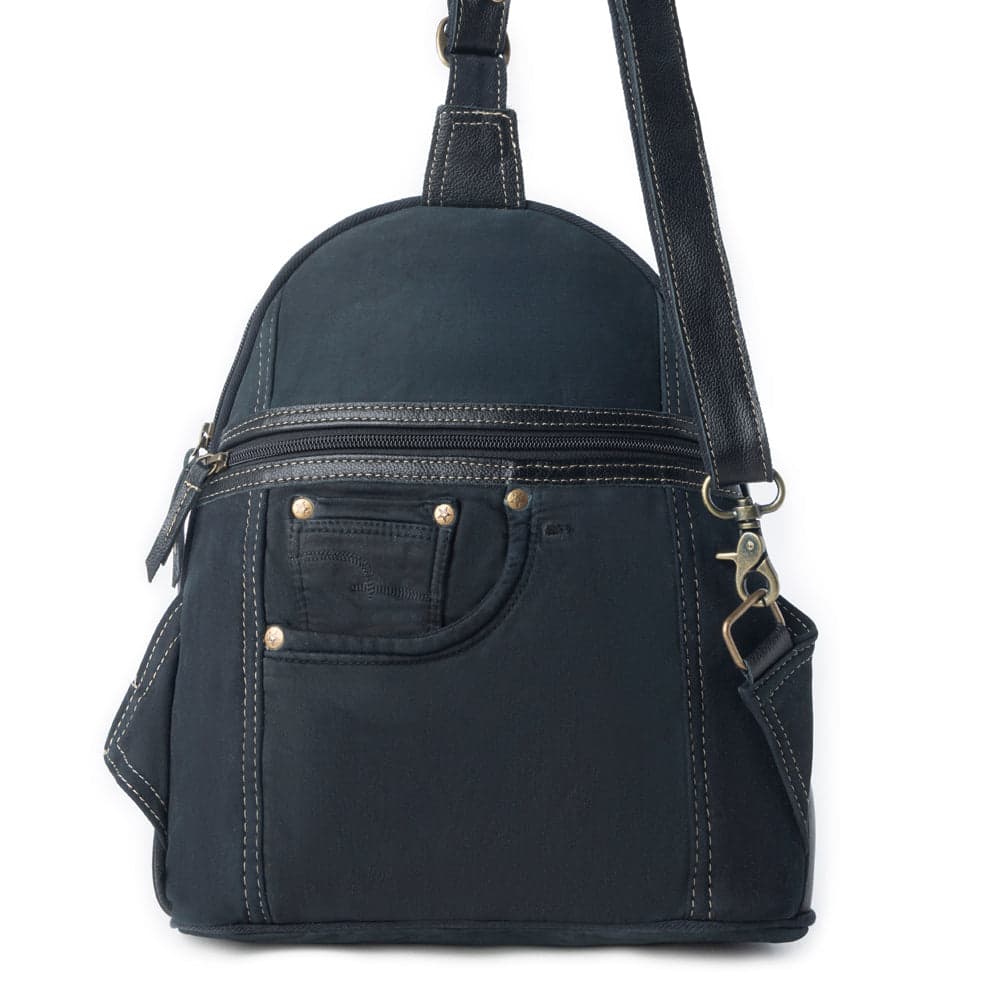 Myra Bandit Denim Fanny Pack Bag for Women in blue with denim and Front Pocket - Dark Blue - Thumbnail 3