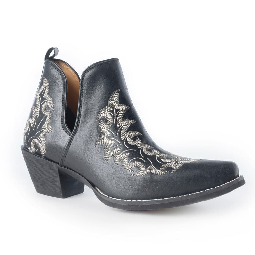Myra Tempest Embroidered Cowgirl Booties in Onyx for Women in Genuine Leather with Snip Toe - Onyx / 9 - Thumbnail 3