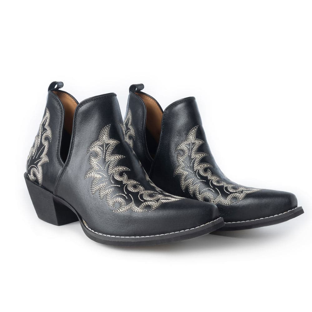 Myra Tempest Embroidered Cowgirl Booties in Onyx for Women in Genuine Leather with Snip Toe - Onyx / 7 - Thumbnail 2