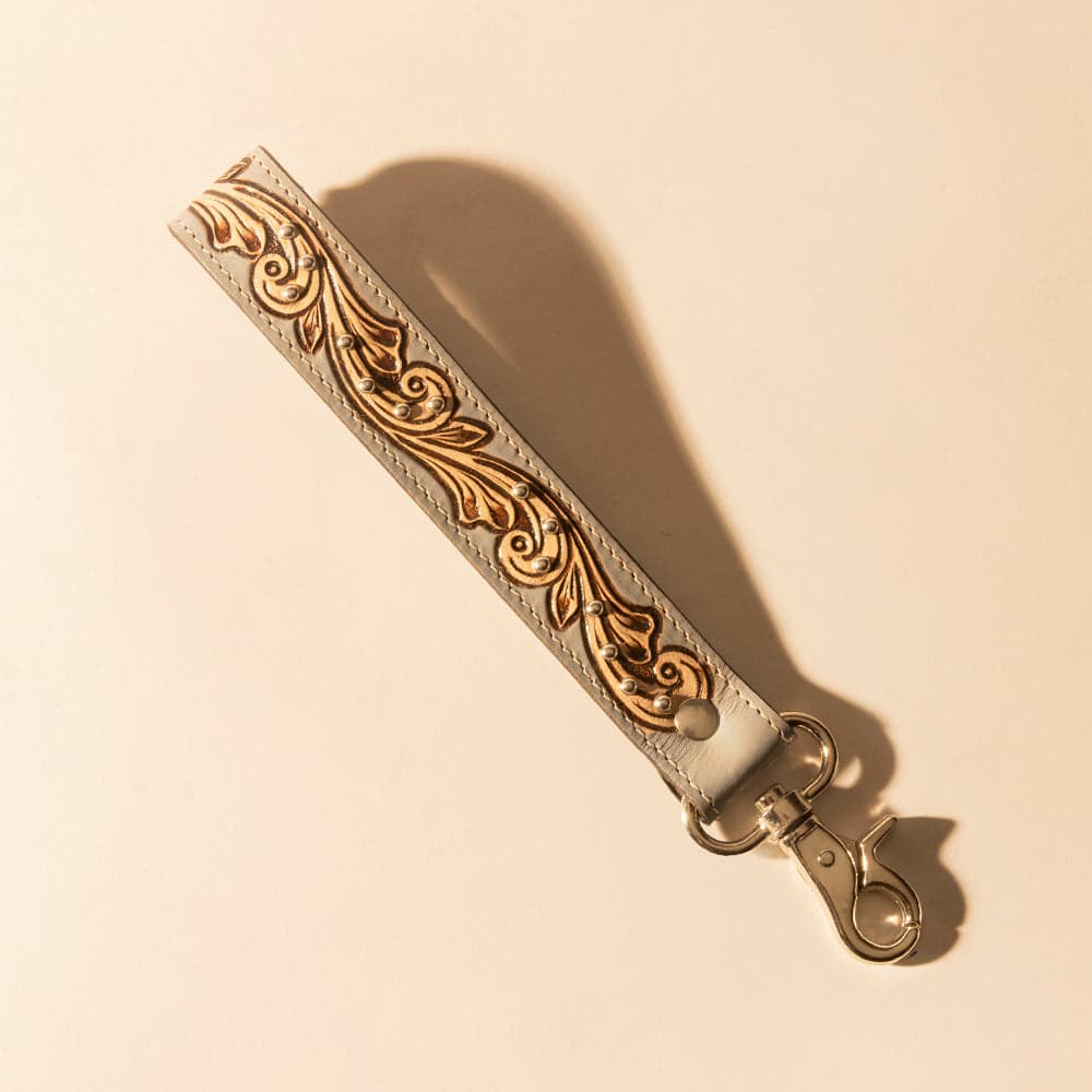 Myra Wildhue Western Key Fob in grey with handtooled detail - Grey
