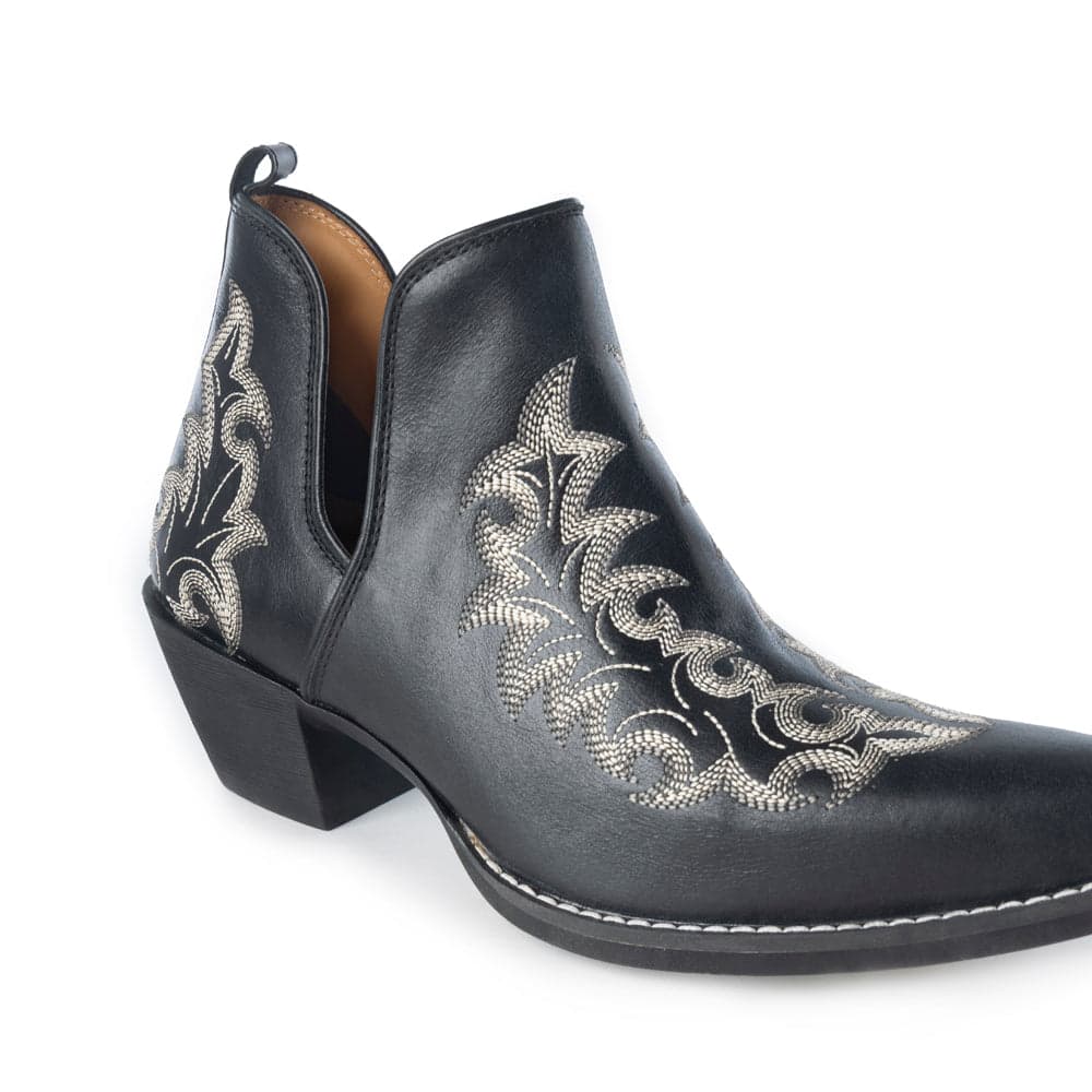 Myra Tempest Embroidered Cowgirl Booties in Onyx for Women in Genuine Leather with Snip Toe - Onyx / 7 - Thumbnail 7