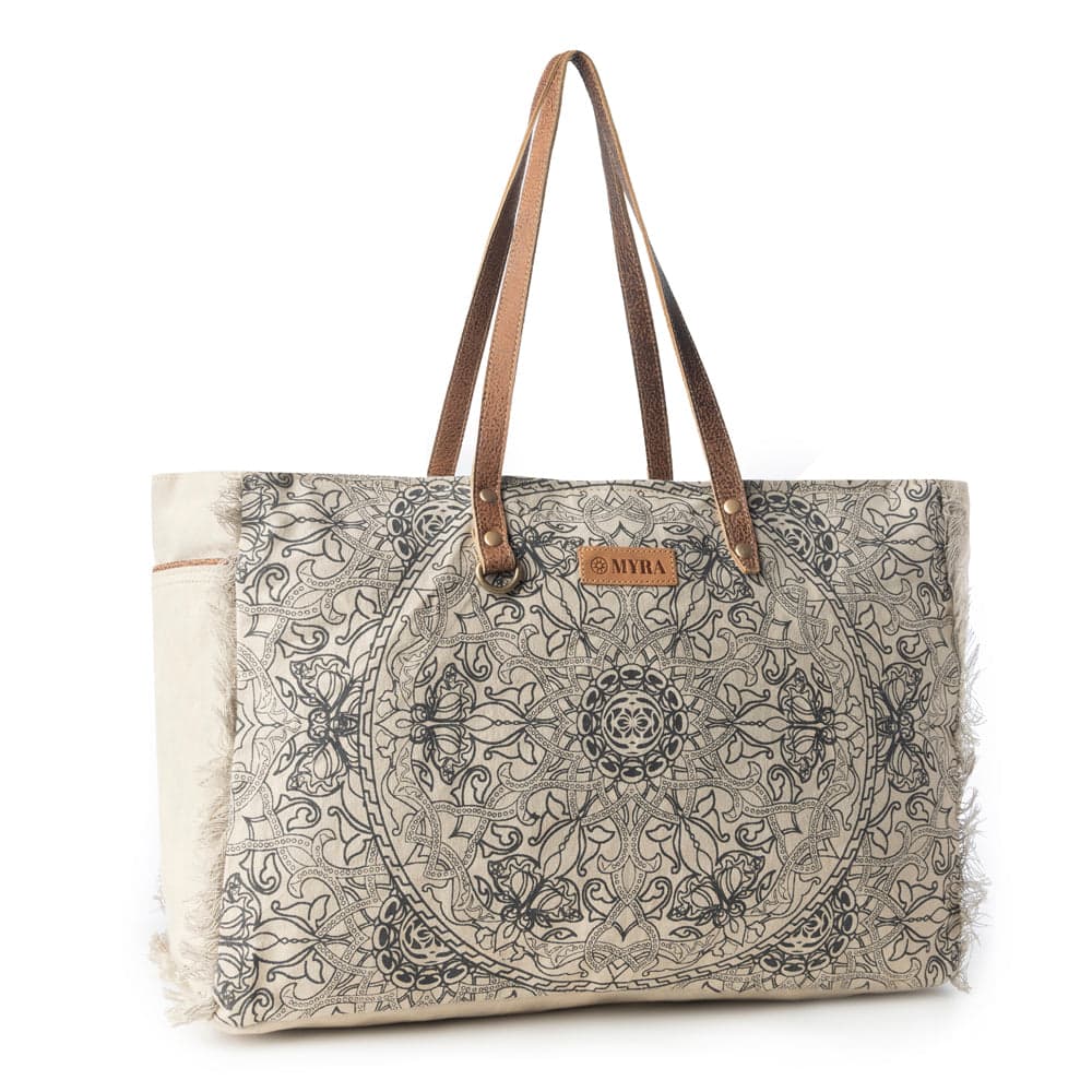 Myra Wildmandala Weekender Bag for Women in ivory with vintage print detail - Ivory - Thumbnail 2