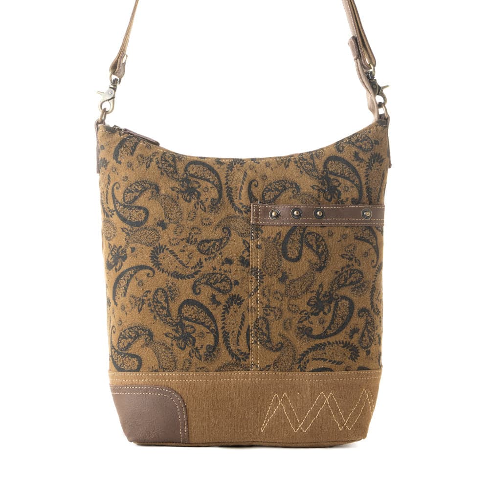 Myra Wild Paisley upcycled canvas concealed Carry Bag for Women in olive with vintage print - Olive