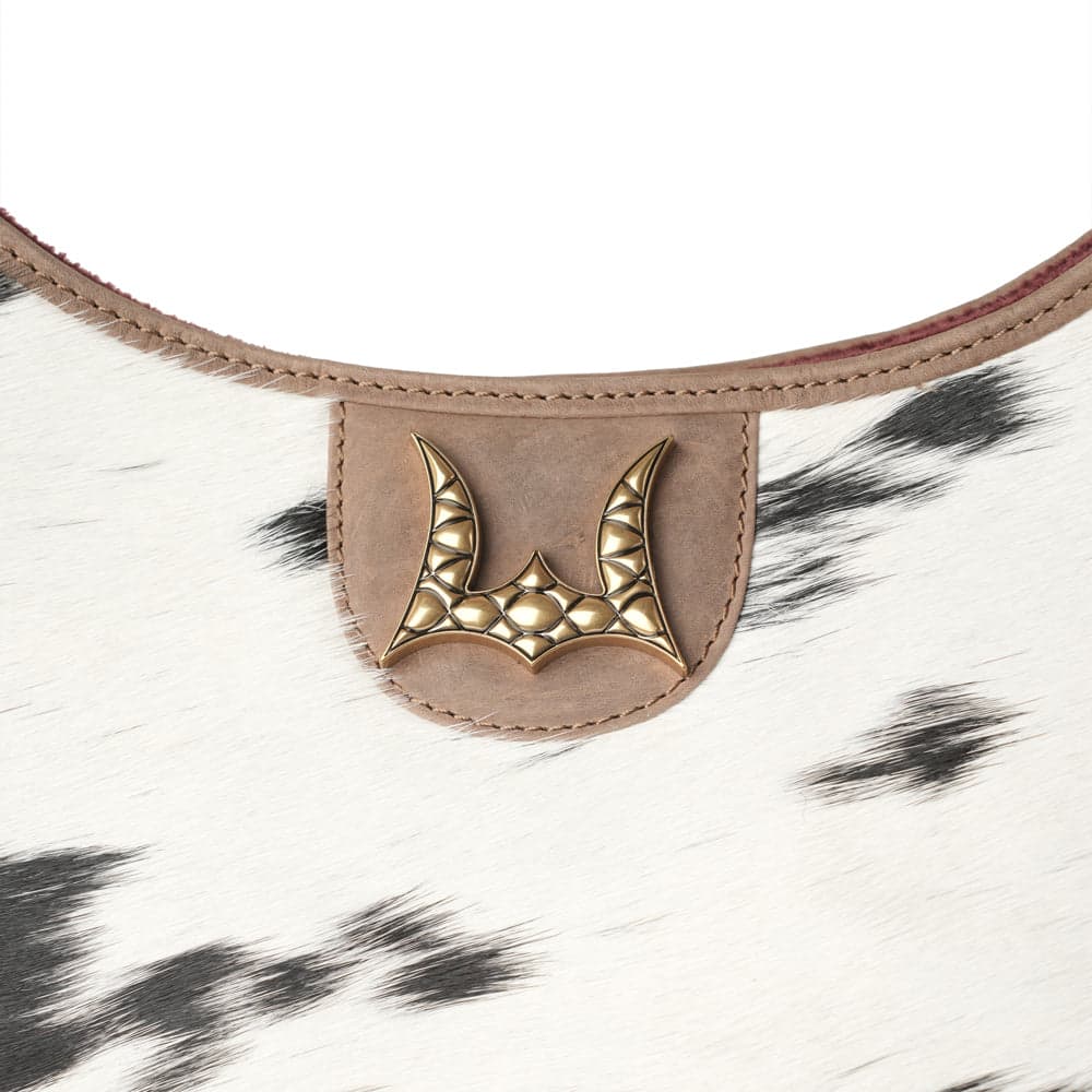 LW Large Purse - Black & White Cowhide with Oiled Brown Leather - Black & White - Thumbnail 4