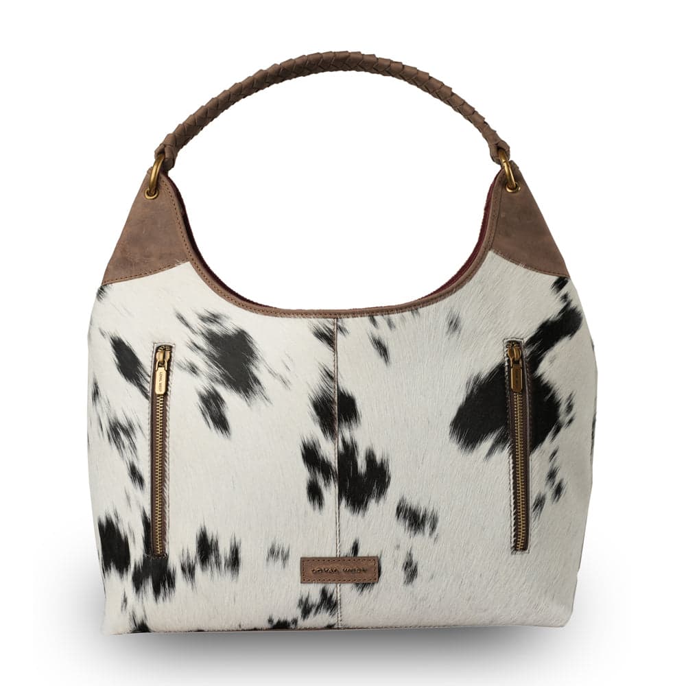 LW Large Purse - Black & White Cowhide with Oiled Brown Leather - Black & White - Thumbnail 5