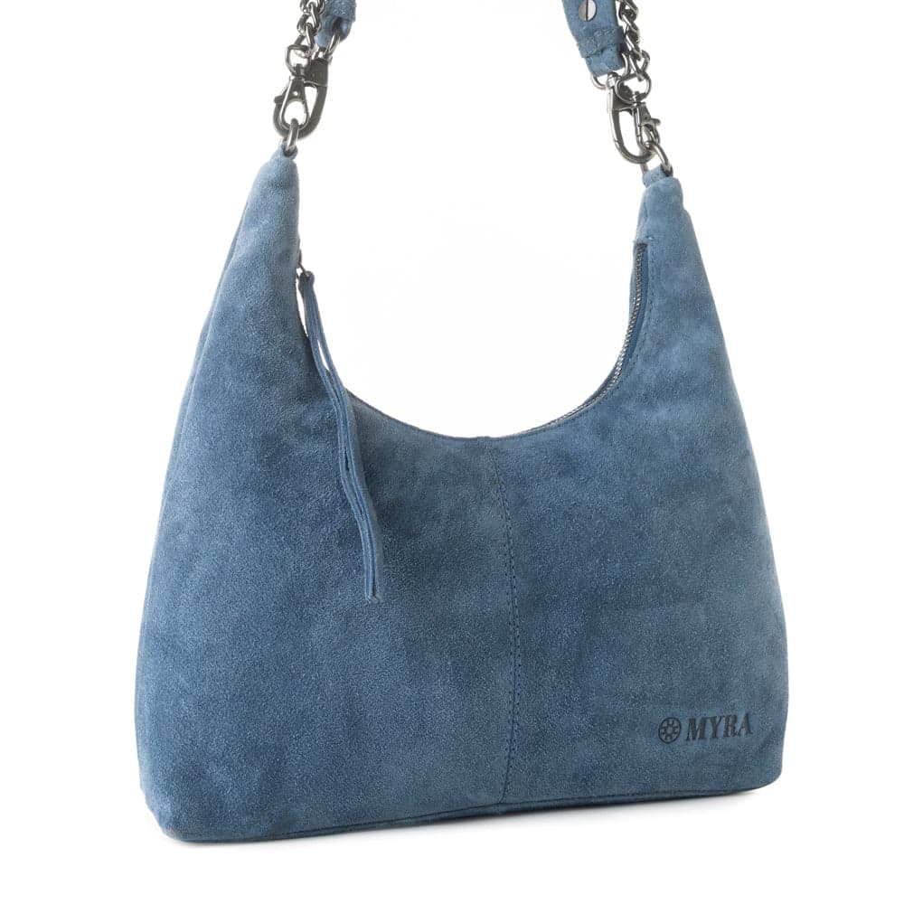 Myra Juniper Trail Genuine Suede Bag for Women in denim blue with extra strap - Denim Blue - Thumbnail 2