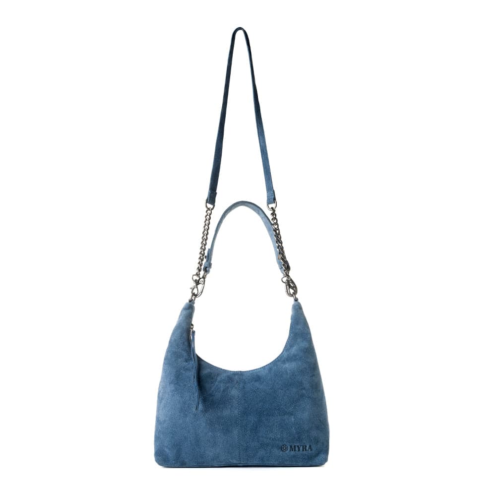 Myra Juniper Trail Genuine Suede Bag for Women in denim blue with extra strap - Denim Blue - Thumbnail 4