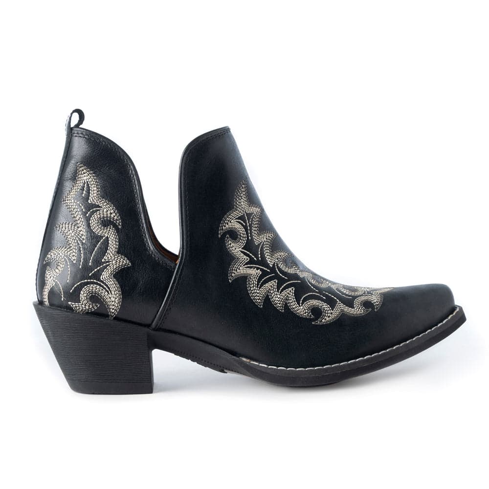 Myra Tempest Embroidered Cowgirl Booties in Onyx for Women in Genuine Leather with Snip Toe - Onyx / 9