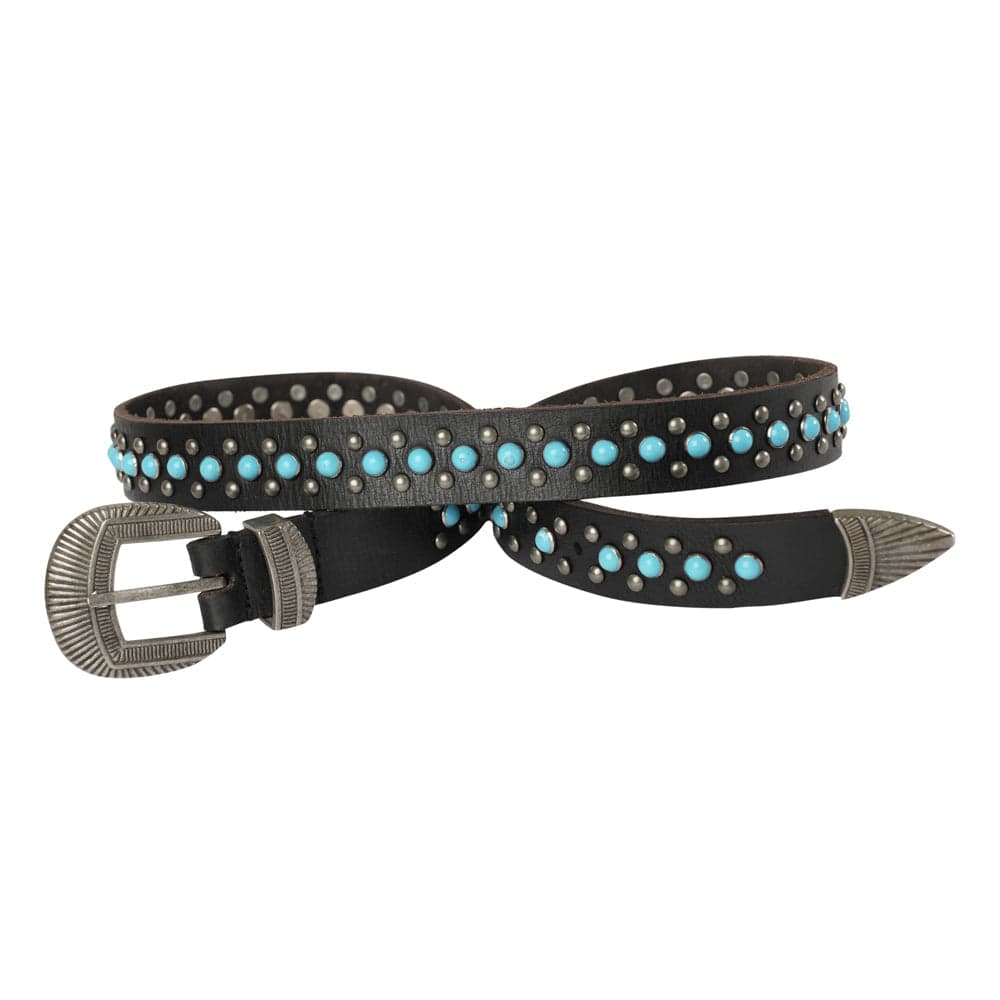 Midnight Ranger Western Leather Belt - Calfskin with Turquoise Stones - Calfskin With Turquoise Stones / XL - Thumbnail 3