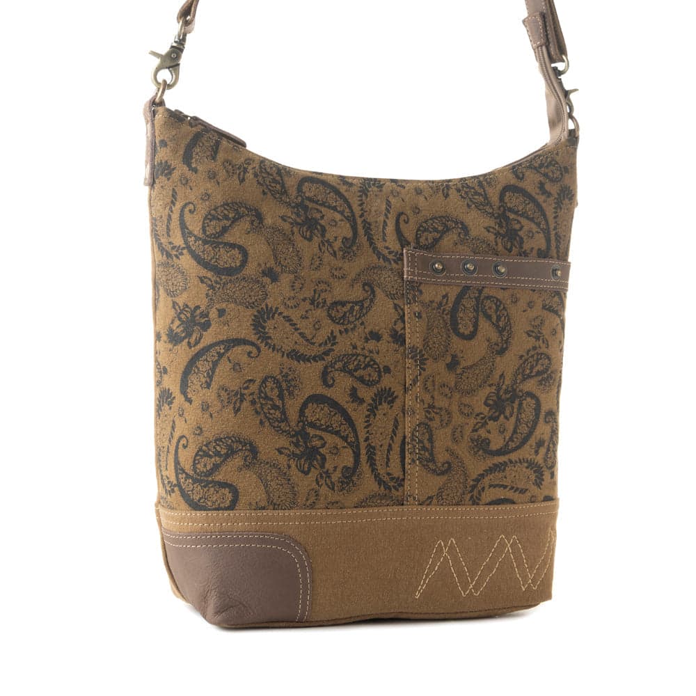 Myra Wild Paisley upcycled canvas concealed Carry Bag for Women in olive with vintage print - Olive - Thumbnail 2