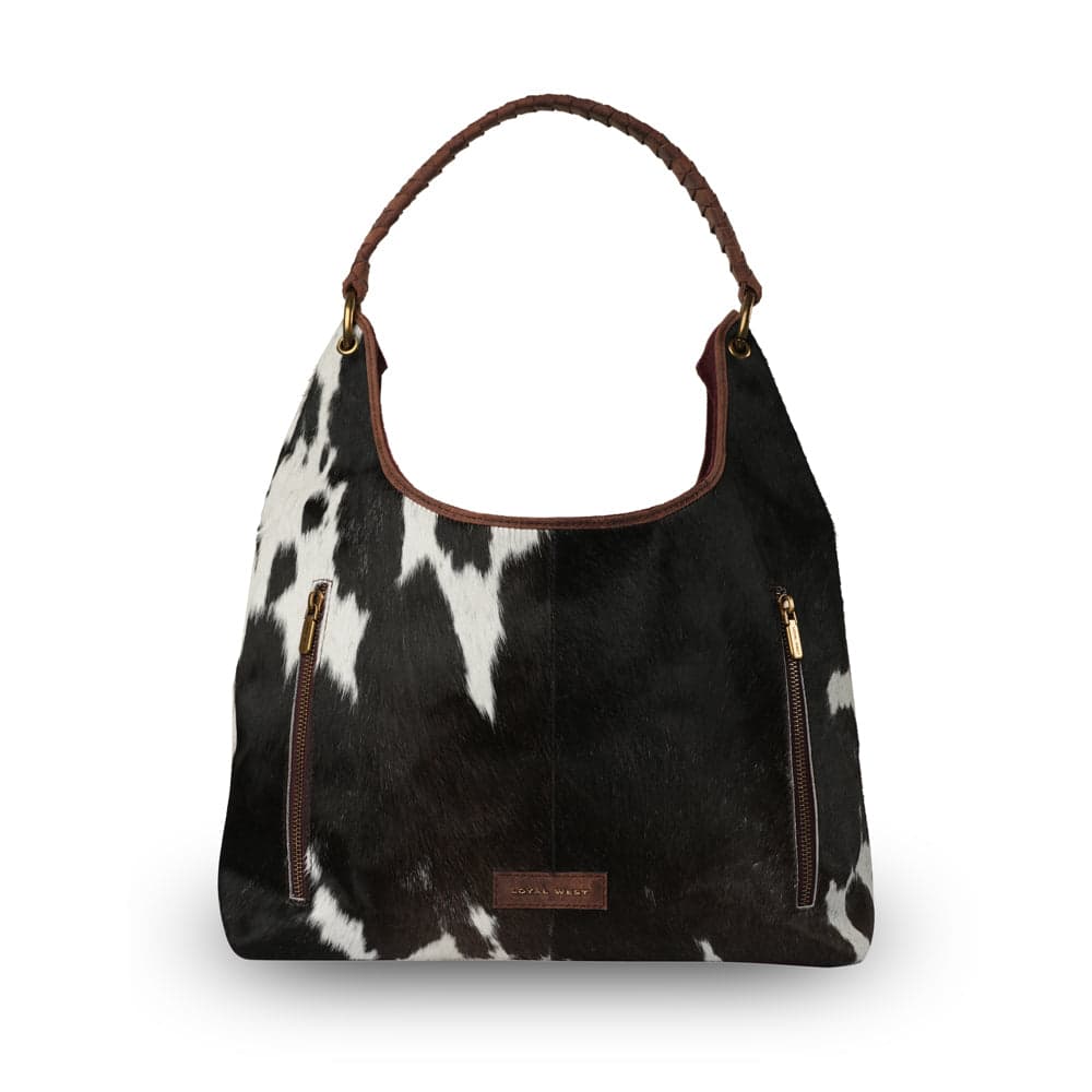 LW Large Purse - Black & White Cowhide With Oiled Ruby Leather - Black & White - Thumbnail 4