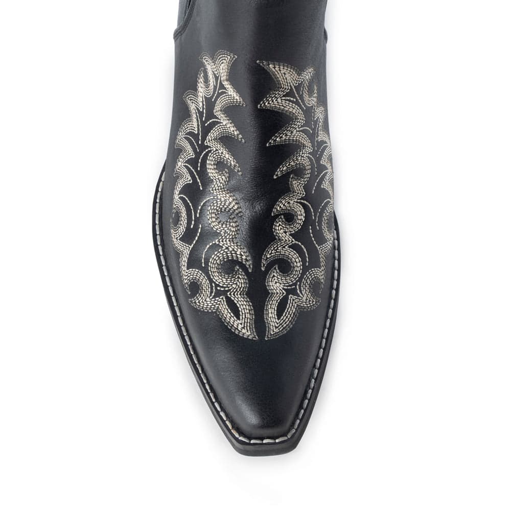 Myra Tempest Embroidered Cowgirl Booties in Onyx for Women in Genuine Leather with Snip Toe - Onyx / 10 - Thumbnail 6