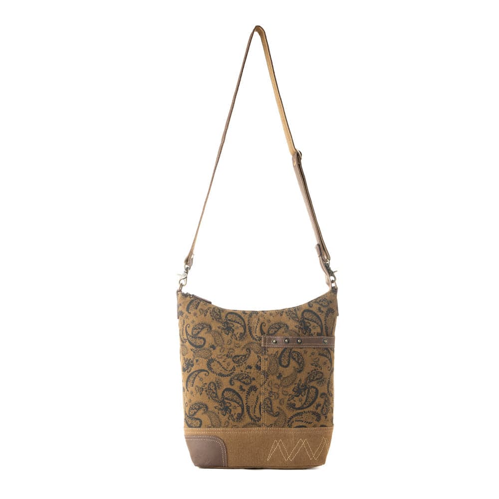 Myra Wild Paisley upcycled canvas concealed Carry Bag for Women in olive with vintage print - Olive - Thumbnail 4