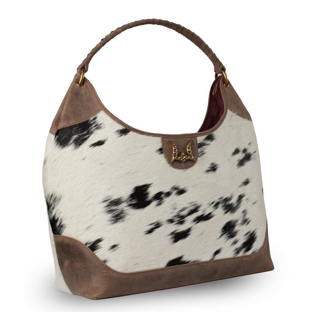 LW Large Purse - Black & White Cowhide with Oiled Brown Leather - Black & White - Thumbnail 2