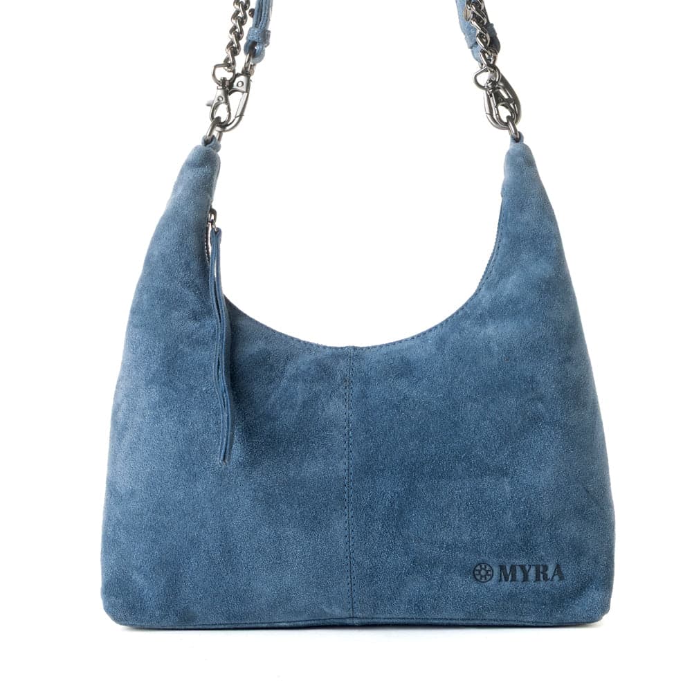 Myra Juniper Trail Genuine Suede Bag for Women in denim blue with extra strap - Denim Blue