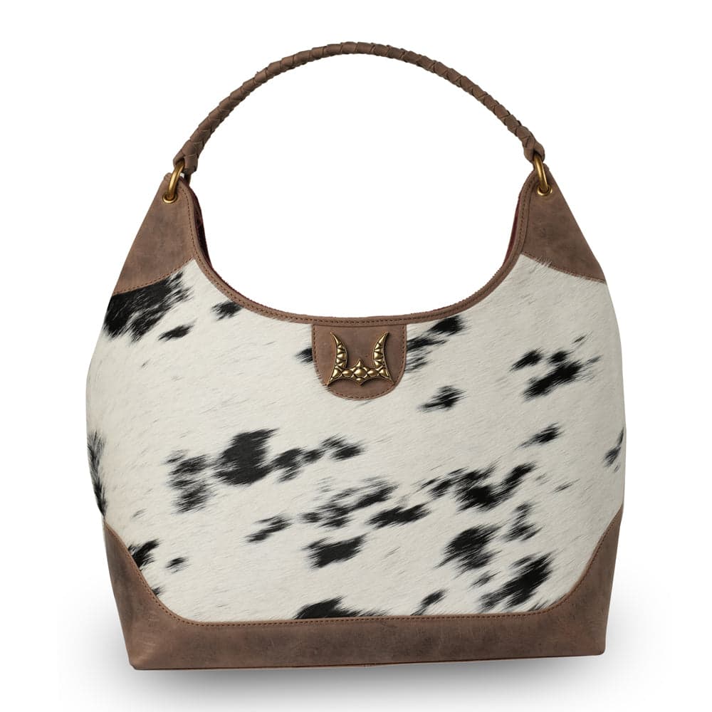 LW Large Purse - Black & White Cowhide with Oiled Brown Leather - Black & White