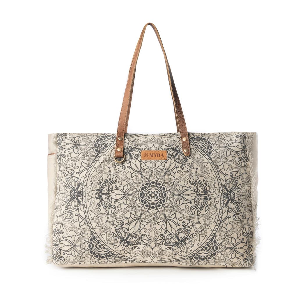 Myra Wildmandala Weekender Bag for Women in ivory with vintage print detail - Ivory
