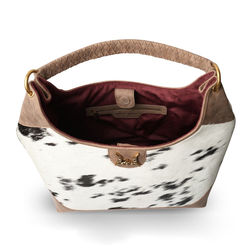 LW Large Purse - Black & White Cowhide with Oiled Brown Leather - Black & White - Thumbnail 6