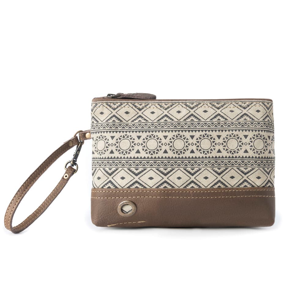 Myra Sundust Vintage Wristlet for Women in ivory with leather detail - Ivory