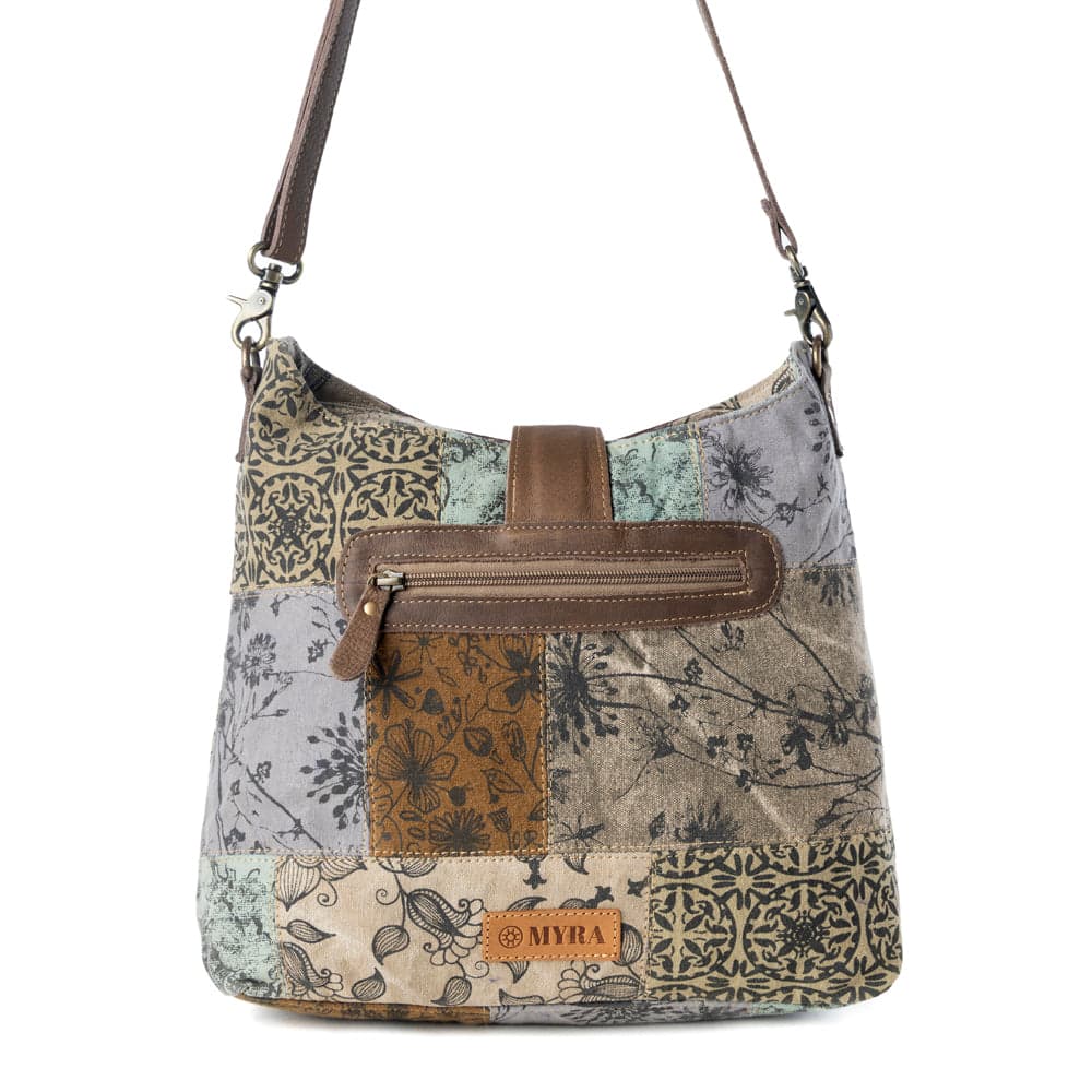 Myra Sageweave Vintage Shoulder Bag for Women in sage with patch detail - Sage - Thumbnail 3