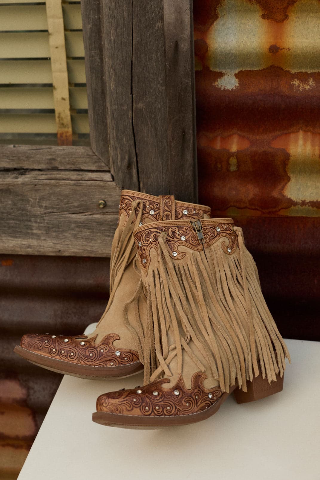 Myra Nashville Nights Fringe Boots for Women in Ember, Handtooled Genuine Leather with Swarovski Stones - Ember / 8 - Thumbnail 8
