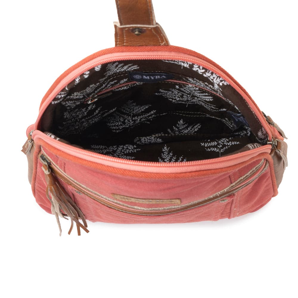Myra Bandit Denim Fanny Pack Bag for Women in rust with canvas and Front Pocket - Rust - Thumbnail 5