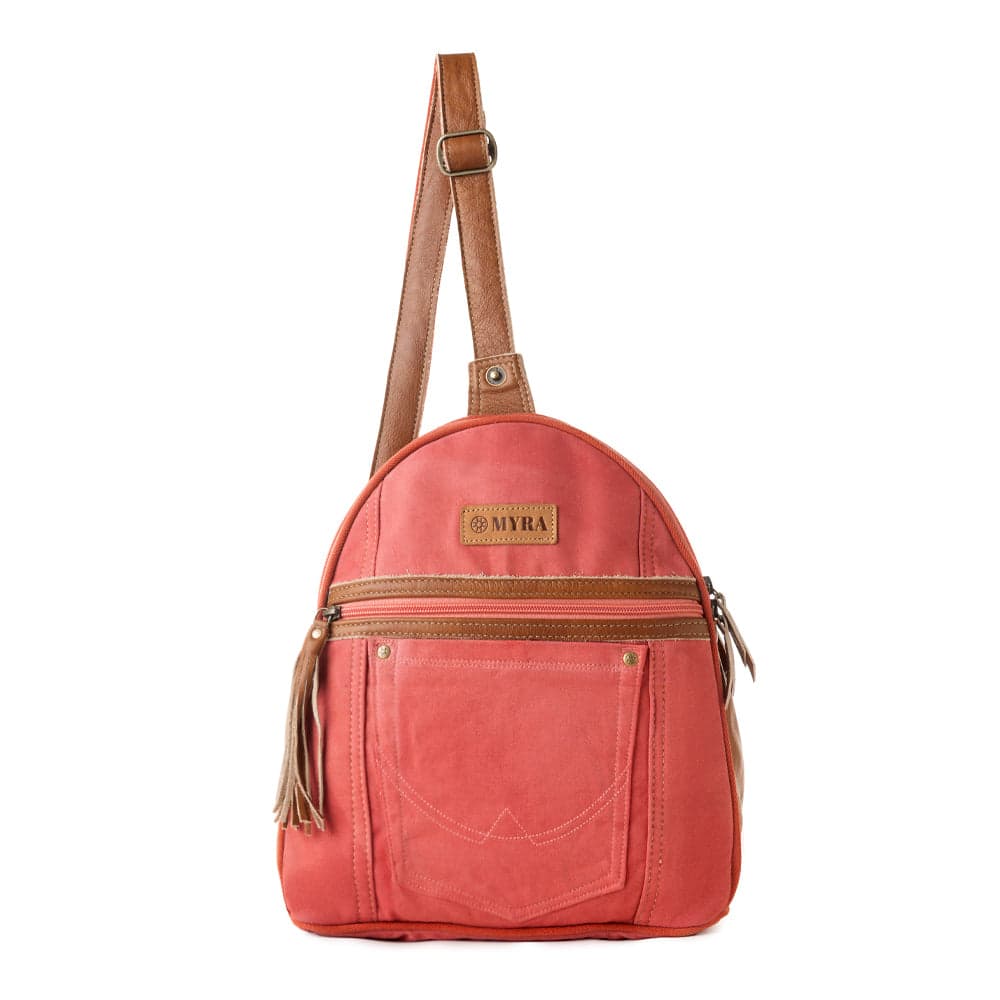 Myra Bandit Denim Fanny Pack Bag for Women in rust with canvas and Front Pocket - Rust - Thumbnail 4