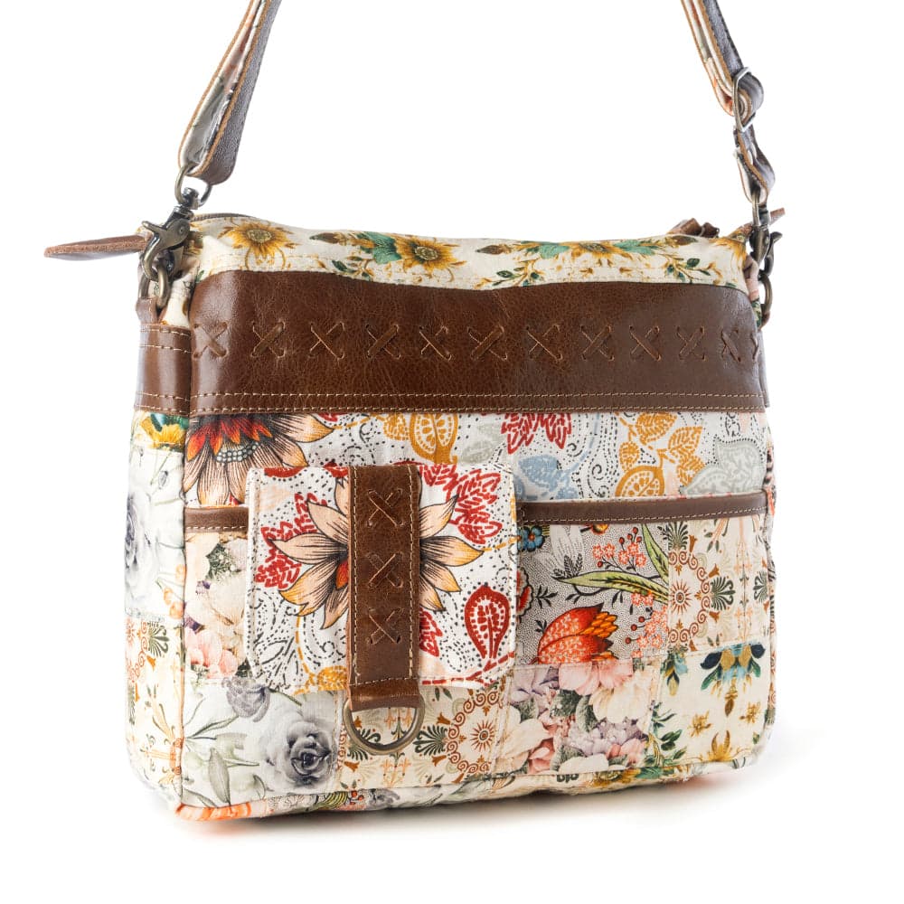 Myra Posy Mesa upcycled canvas Bag for Women in beige with floral detail - Beige Floral - Thumbnail 2